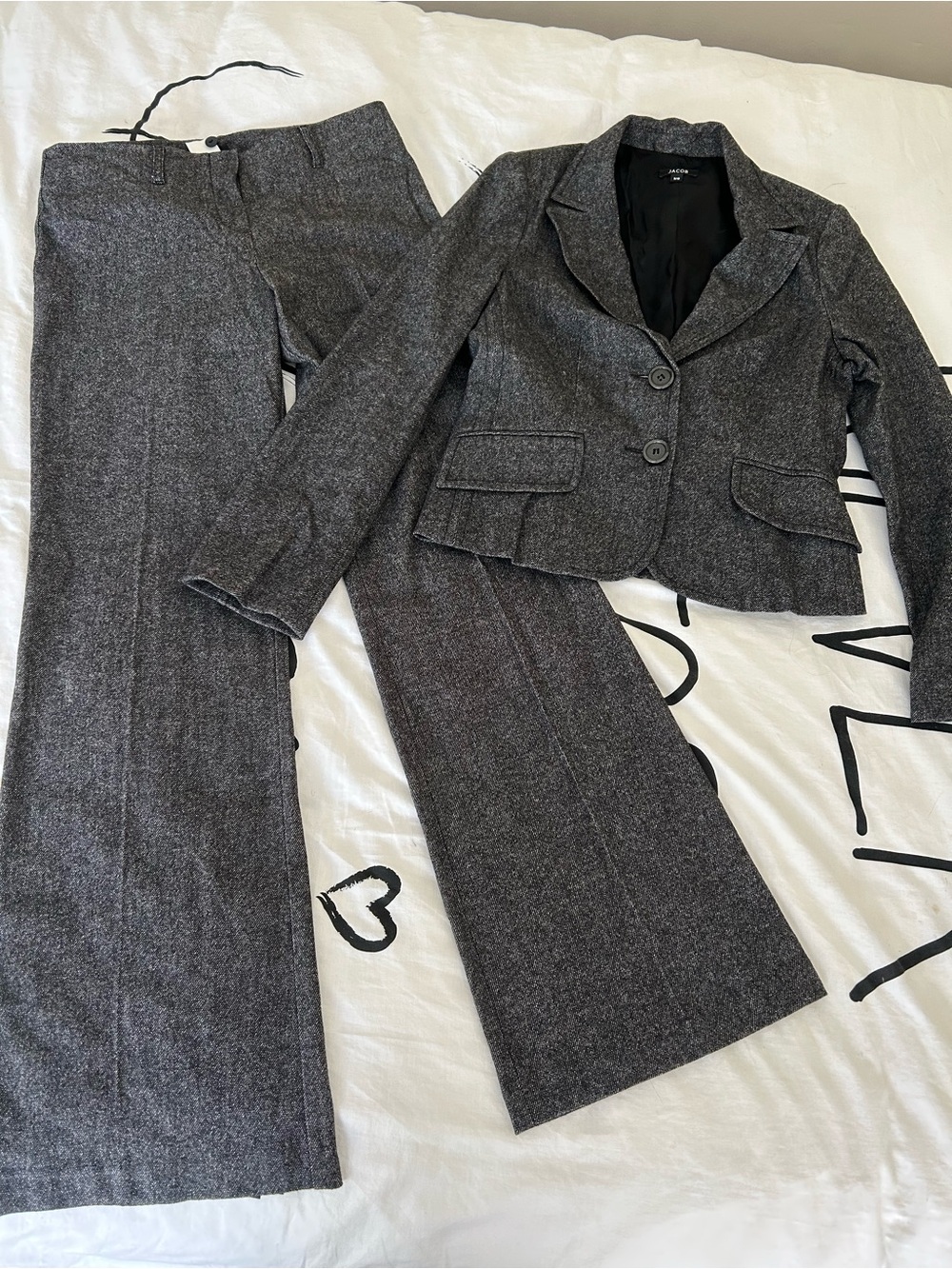 Jacob Women's Charcoal Gray Tweed Blazer and Wide-Leg Trousers